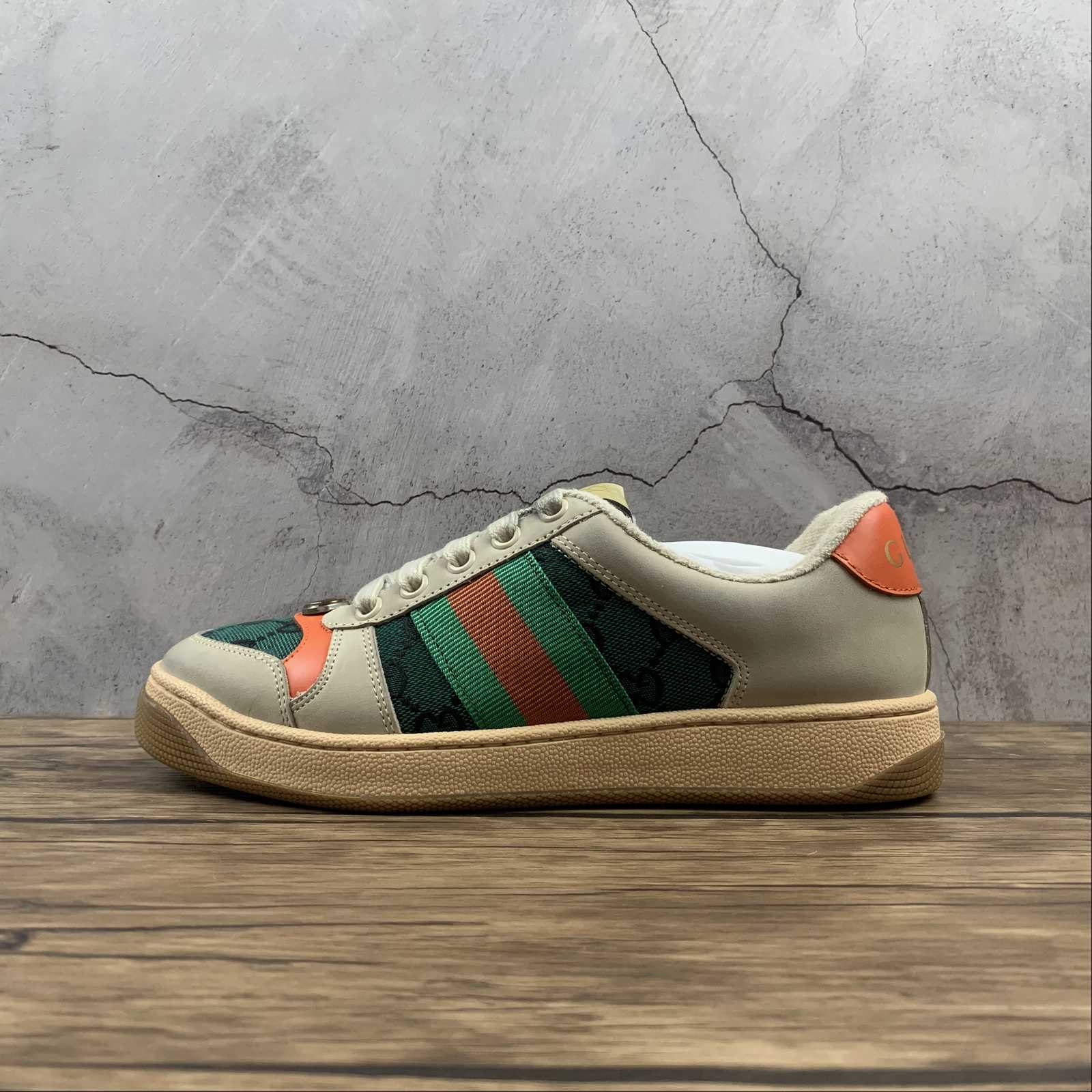 GUCCI Screener Dirty Shoes GG Enamel Fashion Sneakers Men's Traffic Light