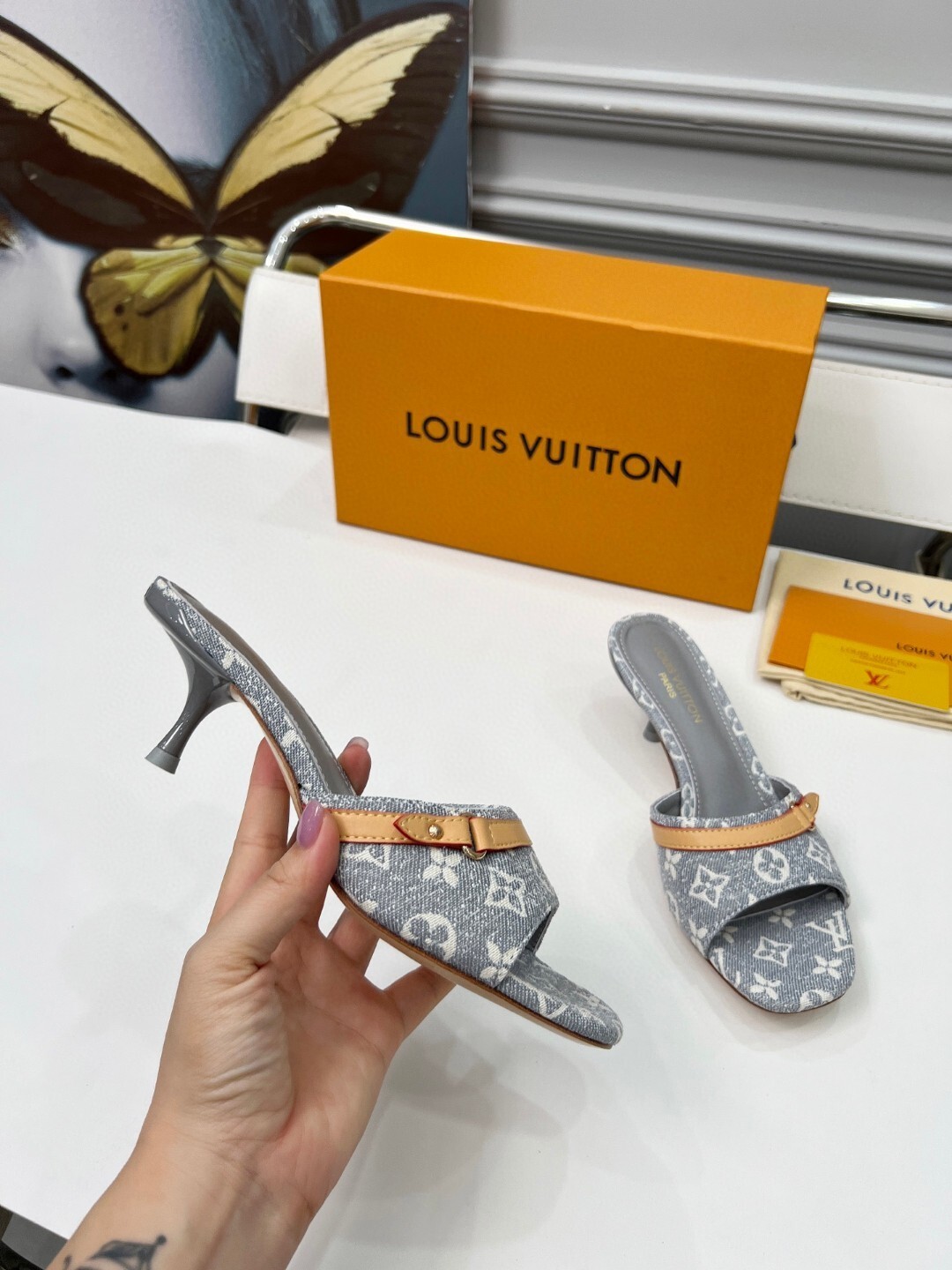 Louis Vuitton new imported denim sheepskin lining heel height 5.5cm 35-42